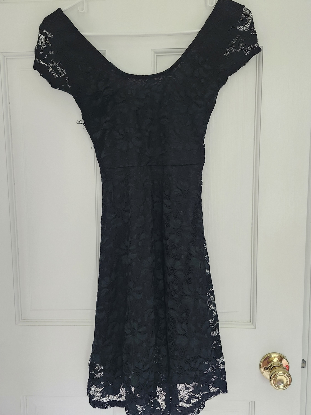 La Hearts Black Lace Off-Shoulder Mini Dress